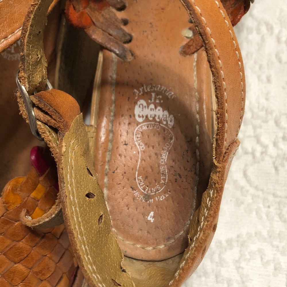 Huaraches Size 7 US/4 MEX Tan Woven Leather Platform Wedge Sandals - Picture 2 of 11